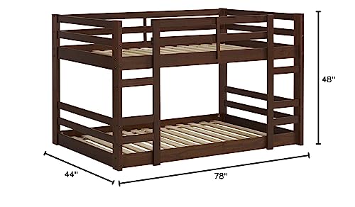 Alexander Classic Solid Wood Stackable Jr Twin Over Twin Bunk Bed, Twin Over Twin, Walnut