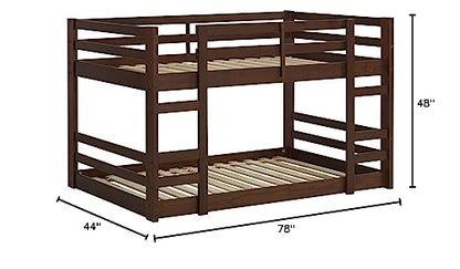 Alexander Classic Solid Wood Stackable Jr Twin Over Twin Bunk Bed, Twin Over Twin, Walnut