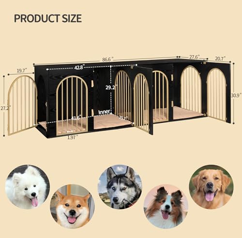 86.6 in Double Dog Crate Furniture, Dog Kennel Indoor with Cushion, view 3