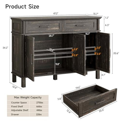 48 Inch Buffet Cabinet with Storage, Rustic Brown, view 3