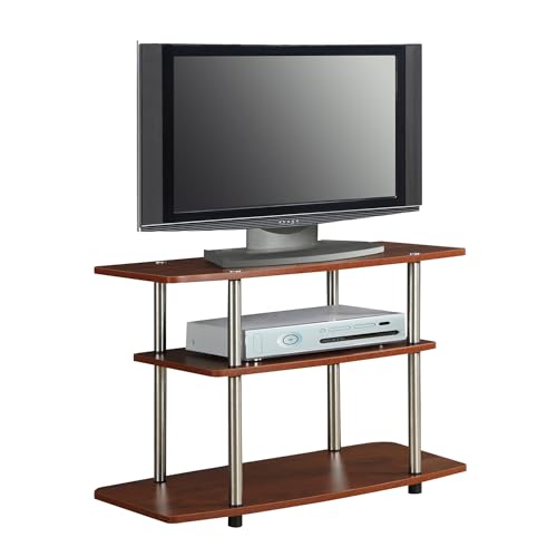 Designs2Go No Tools 3-Tier TV Stand 31.5" - Entertainment Center for TVs up to 37 Inches, Modern TV Console with Shelves for Living Room, Family Room, Cherry