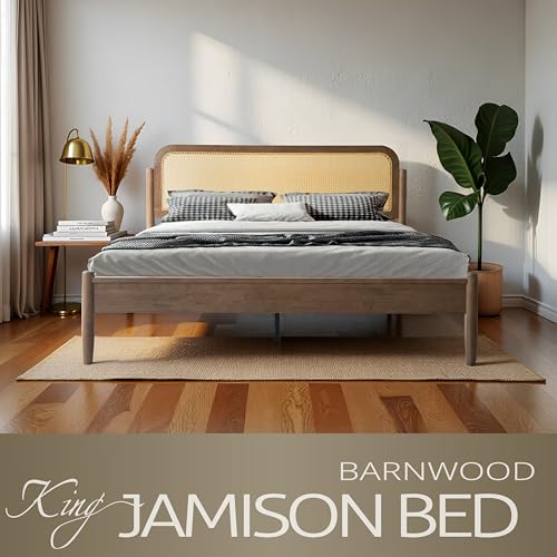 King Size Bed Frame, Headboard & Footboard Solid Wood Platform Bed, view 4