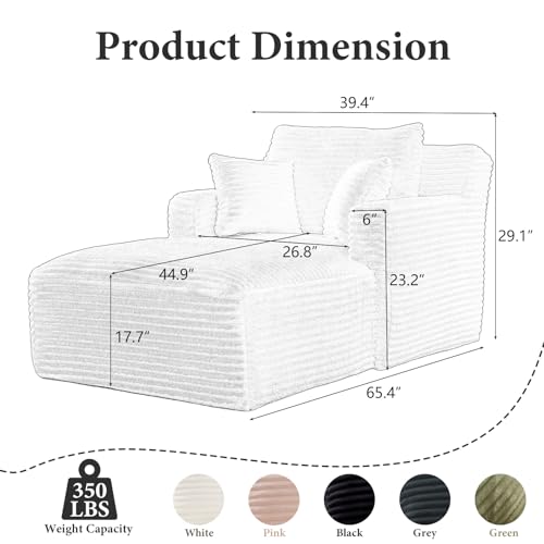 65.4" Chaise Lounge Chair Indoor, Oversized Boneless Couch, view 4