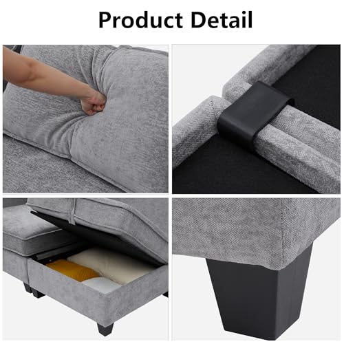 Oversize Corner Modular Sectional Sofa Set, Convertible L Shaped Couch with Storage, 8 Seater Sofa Modular with Ottomans and Reversible Chaise for Living Room, Office (Grey)