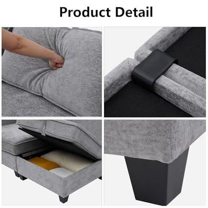 Oversize Corner Modular Sectional Sofa Set, Convertible L Shaped Couch with Storage, 8 Seater Sofa Modular with Ottomans and Reversible Chaise for Living Room, Office (Grey)