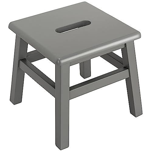 Solid Hardwood Step Stool, 12.25 Inches, Gray | Fully Assembled, For Adults and Kids