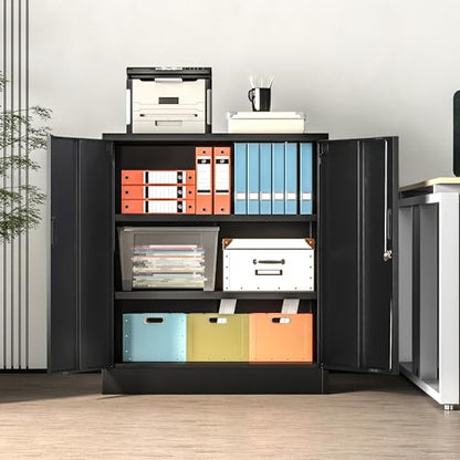 Metal Storage Cabinet, 36" H Locking Storage Cabinet with 2 Adjustable Shelves, Metal Cabinets for Garage, Home, Office, Utility Room-Black