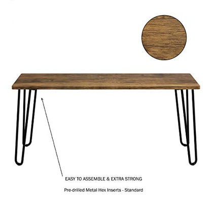 Coffee Table with Hairpin Legs - Modern Industrial Style Home Decor - Woodgrain-Look and Steel Accent Living Room Furniture (Brown)