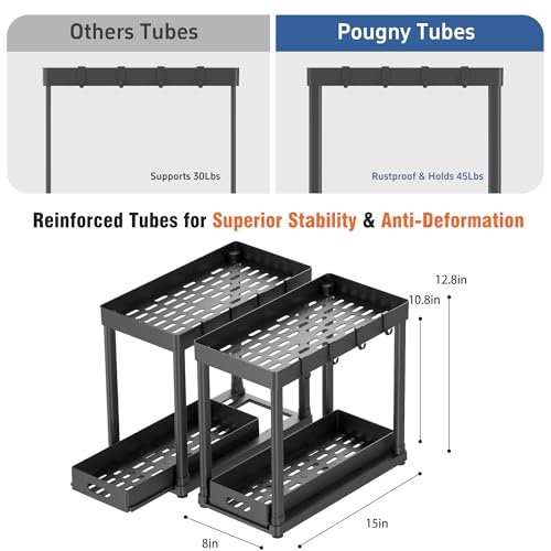 2 Pack Pull-Out Storage Organizers, Under Sink Organizer and Storage for Bathroom & Kitchen,Multi-Purpose Under Cabinet Organizers and storage Black