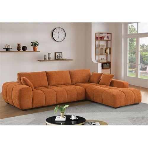 Oversized Fluffy Sofa Chaise Set 2 Pieces Sectional Sofa Chenille Couch with Deep Seat for Living Room (Caramel, Right-Hand Facing)