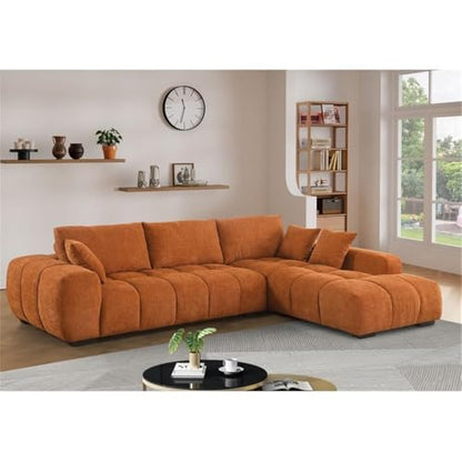 Oversized Fluffy Sofa Chaise Set 2 Pieces Sectional Sofa Chenille Couch with Deep Seat for Living Room (Caramel, Right-Hand Facing)