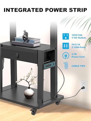 Rolling TV Stand with Power Outlet and Fabric Drawer for 32-75 Inch Flat/Curved, view 6