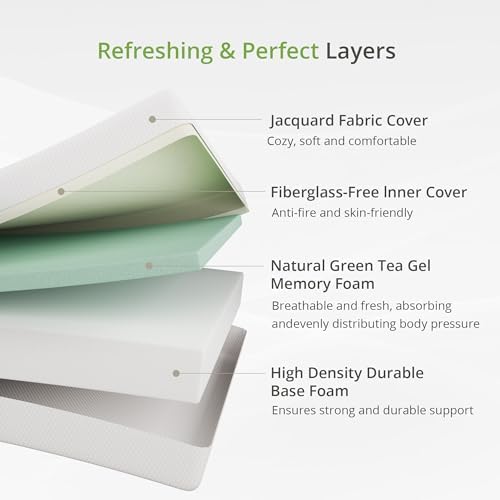 EGOHOME 5 Inch Twin Mattress for Kids, Green Tea Memory Foam, Bed in A Box, view 4