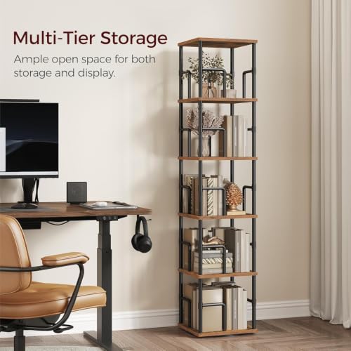 5-Tier Rotating Bookshelf, Freestanding Corner Bookshelf, 360° Spinning Bookcase, view 6