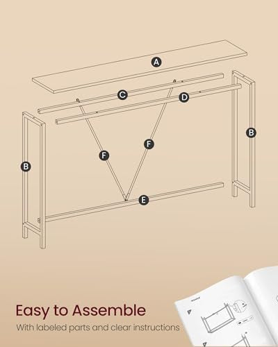 VASAGLE Console Sofa Table, Narrow Entryway Table, for Living Room, Bedroom, Easy Assembly, Marble White and Ink Black ULNT020W01