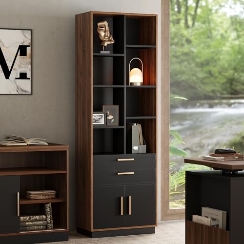 73.3" Bookcase with 2 Drawers and Doors, 8 Storage Cubes, view 2