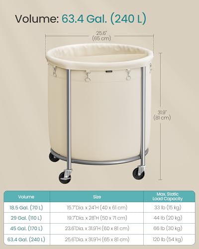 Laundry Basket with Wheels, 63.5 Gal., Steel Frame, Removable Bag, view 4