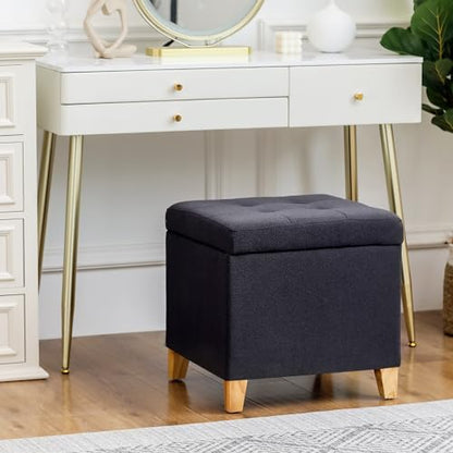 18" Square Storage Ottoman with Hinged Lid, Tufted Fabric Foot Rest Stool, Heavy Duty Cube Seat, Dark Gray – Versatile Entryway/Living Room Furniture