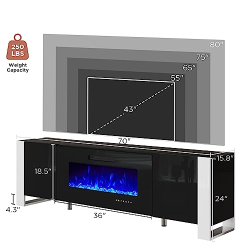 70" Modern Fireplace TV Stand with 36" Electric Fireplace, view 3