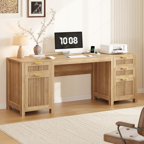 62" Fluted Computer Desk with 4 Drawers & Storage Cabinet for Home Office, view 3
