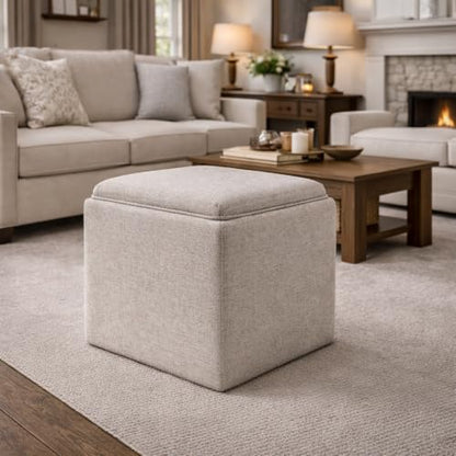 17.5" Storage Ottoman with Tray Top - Light Brown Woven