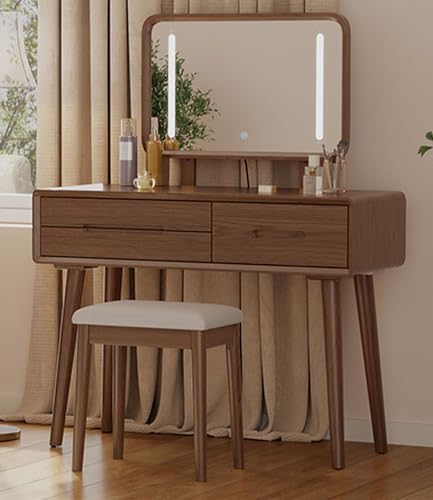 Solid Wood Vanity Desk with Mirror and 3 Lighting Modes, view 2