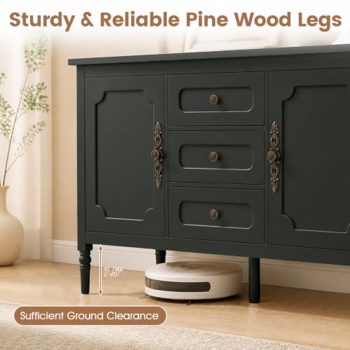 47" Buffet Cabinet with Storage, 3-Drawer Sideboard Cabinet, Green, view 8