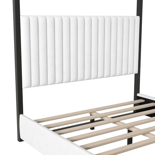 LUMISOL Queen Size Upholstered Canopy Bed, view 7