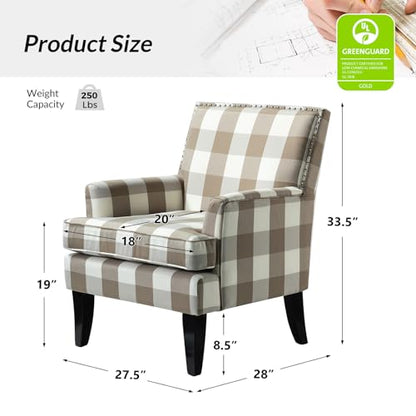 Modern Accent Chair with Arms and Wooden Legs, Mid Century Accent Chair Armchair High Back Rest, Padded Armrest and Comfortable Cushioned Seat for Living Room (Buffalo Beige)