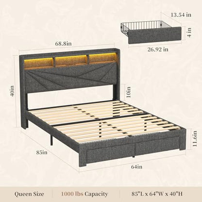 Queen Bed Frame with Storage Headboard, view 4