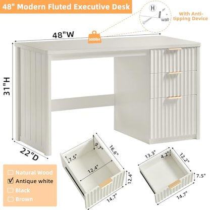 Office Desk 48" with 3 Drawers Storage File Cabinet, view 3