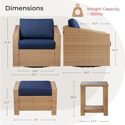 CHITA 5 Pieces Swivel Wicker Patio Furniture Set, Outdoor Conversation Set | All-weather Resin Wicker, 360° Swivel Chairs, 5.1" Thick Cushion, Olefin Covers, Steel Frame, 350 Lb Chair Capacity