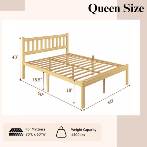 Wood Queen Bed Frame with Headboard, view 3