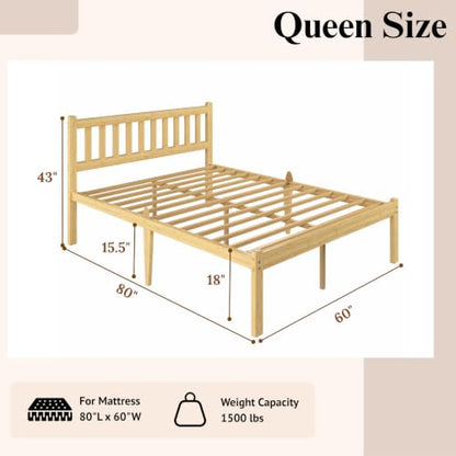 Wood Queen Bed Frame with Headboard, view 3