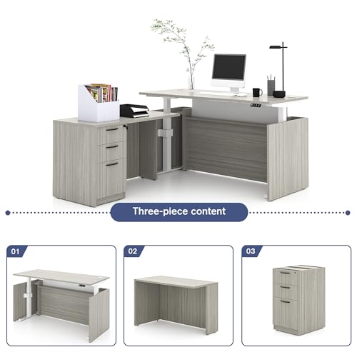 77" L-Shaped Executive Standing Desk with 3 Drawers Cabinet, view 7