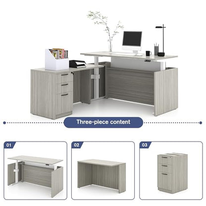 77" L-Shaped Executive Standing Desk with 3 Drawers Cabinet, view 7