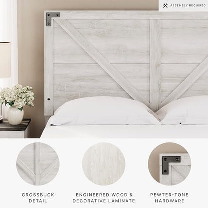 Signature Design by Ashley Shawburn Queen Headboard Only, Rustic Farmhouse Crossbuck Style, Engineered Wood (MDF/particleboard/plywood) and Decorative Laminate, for Metal Frames, Whitewash, 63"W