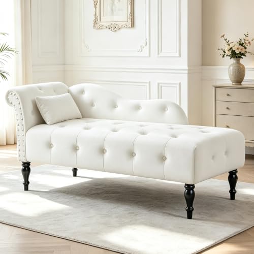 Velvet Upholstered Chaise Lounge Chair Indoor with Pillow, view 2