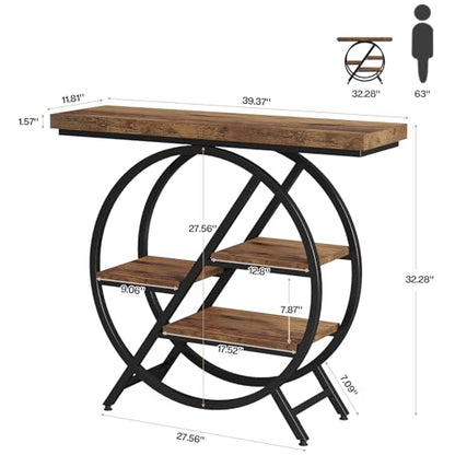 Tribesigns Console Table, 40-Inch Entryway Table with Storage Shelves, 4-Tier Industrial Hallway Sofa Table with Geometric Metal Frame, Accent Table for Living Room, Entryway, Rustic Brown