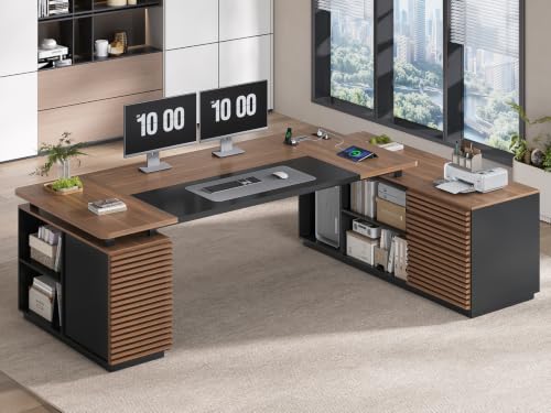 78.7" Executive Desk, Home Office Desk with File Drawers & Storage Shelves, view 2