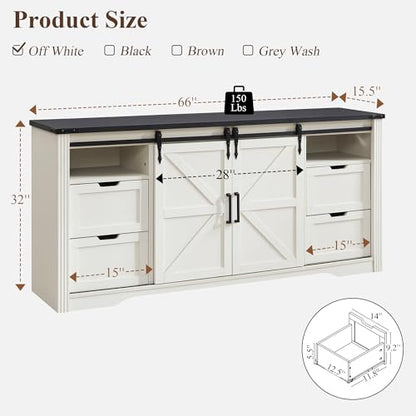 66“TV Stand, 32" Tall Entertainment Center w/4 Drawers & Sliding Barn Door, view 3