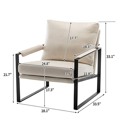 Modern Faux Leather Accent Chair, Upholstered Armchair with Metal Frame, Thick Seat Cushion and Oversized Back Pillow, Easy-Clean Lounge Chair for Living Room, Bedroom, Office and Reception