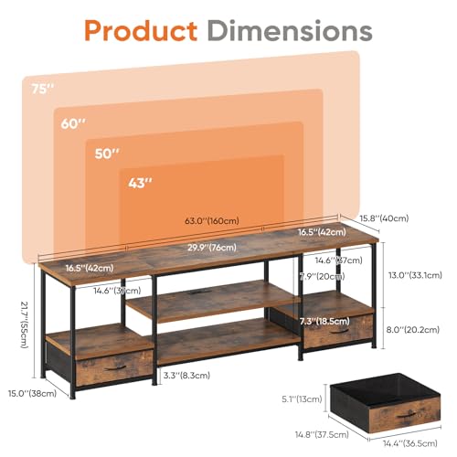 63" TV Stand with Fabric Drawers for 65 70 75 Inch TVs, view 4