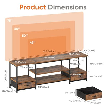 63" TV Stand with Fabric Drawers for 65 70 75 Inch TVs, view 4
