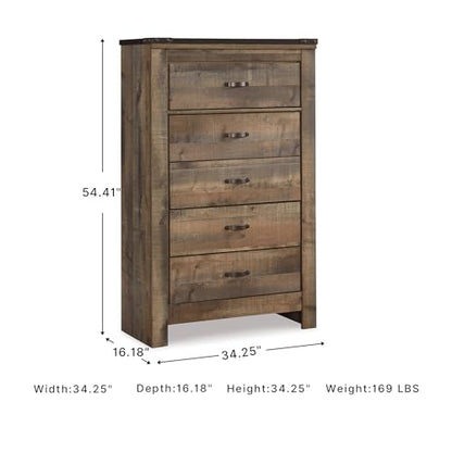 Signature Design by Ashley Trinell Rustic 5 Drawer Chest of Drawers with Nailhead Trim, Warm Brown