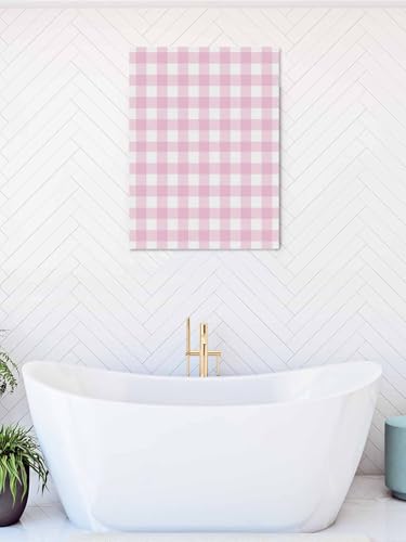 NuYeBiofx Modern Minimalist Checkered Canvas Wall Art Prints,48"x32" Framed Picture Artwork Farmhouse Light Pink Buffalo Plaid Printed Canvas Oil Painting for Living Room Bedroom Office,Ready to Hang