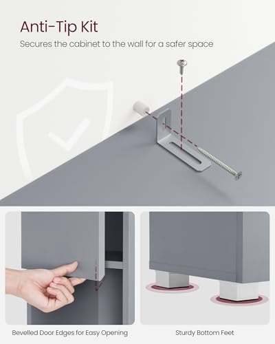 VASAGLE Tall Storage Cabinet, Slim Freestanding Storage Cabinet with a Drawer, Adjustable Shelves, Open Compartment, for Small Spaces, Bathroom, Mystic Gray UBBC560P36