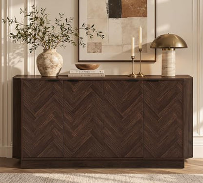 66.7" Buffet Cabinet with Storage, Herringbone Design, Walnut, view 2