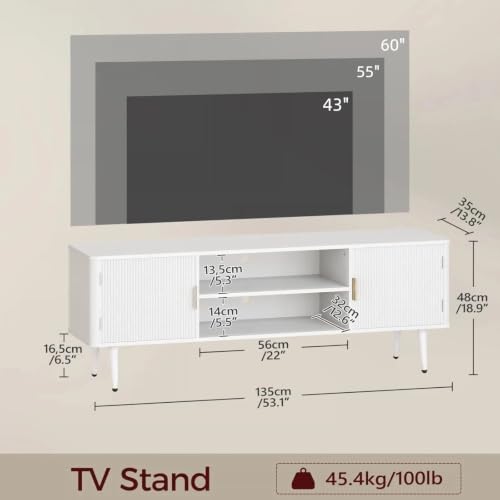 TV Stand for TVs up to 60'', TV Console with Fluted Door Cabinets, view 4