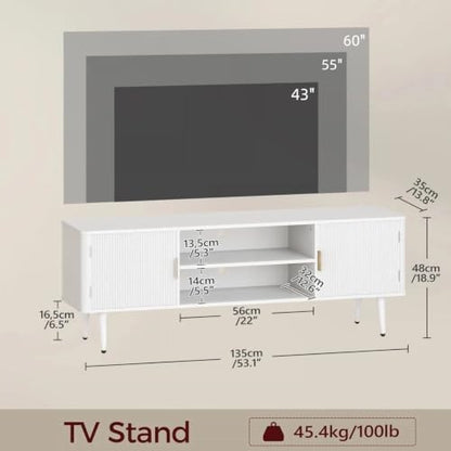 TV Stand for TVs up to 60'', TV Console with Fluted Door Cabinets, view 4